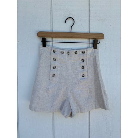 Joule Linen Shorts, Oat Colored, Sailor Button‎ Front, High Waisted, Girls Sz 7 - Picture 1 of 4